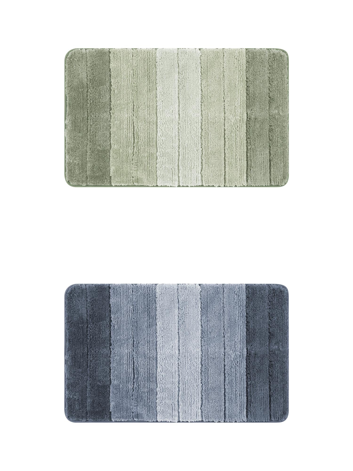 Unique Bargains 2 Pcs Plush Gradient Striped Bath Mats Microfiber Shaggy Rugs Green/Blue 20" x 32"