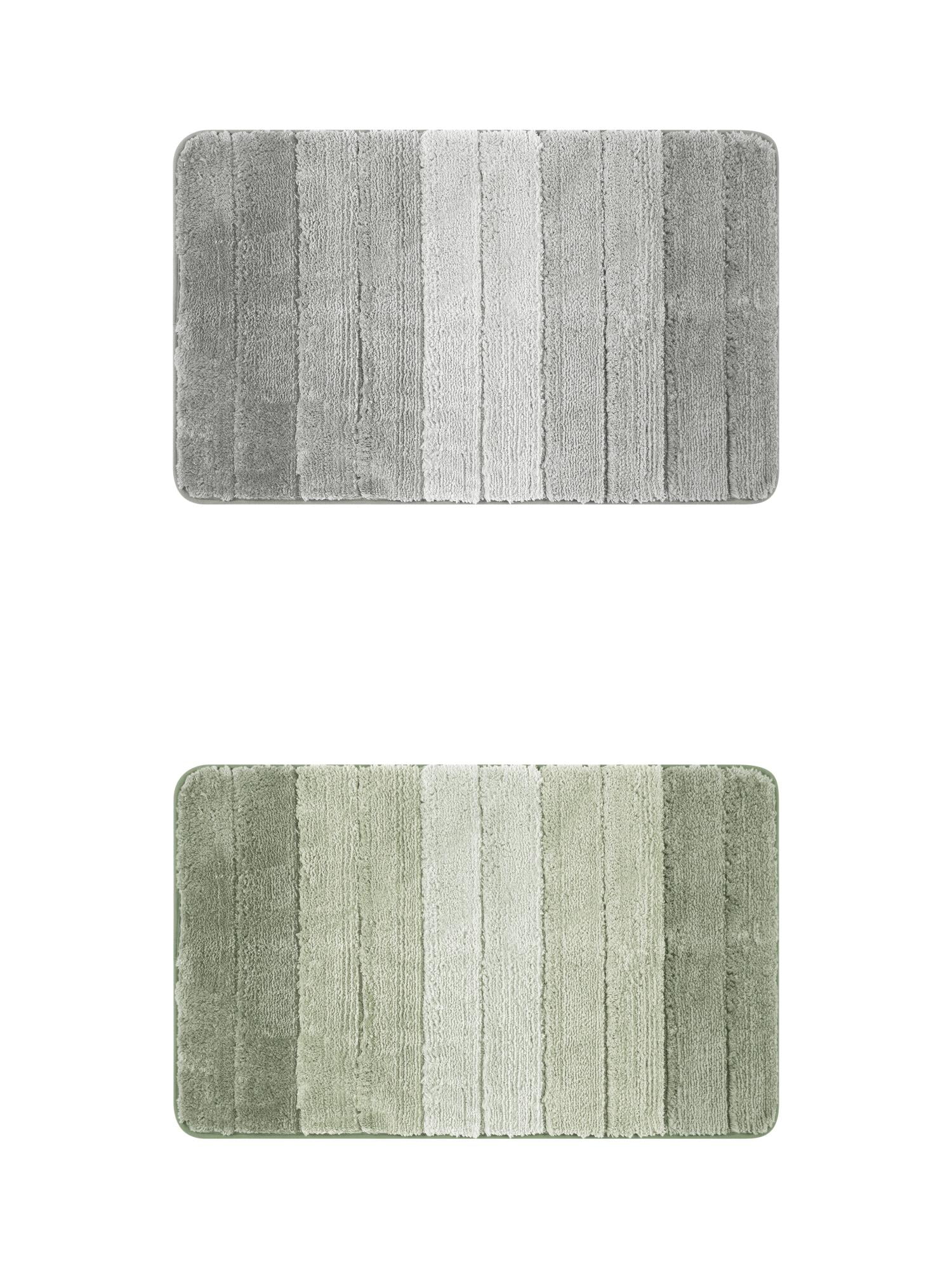Unique Bargains 2 Pcs Plush Gradient Striped Bath Mats Microfiber Shaggy Rugs Green/Grey 16" x 24"
