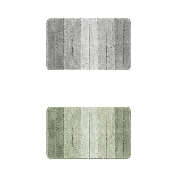 Unique Bargains 2 Pcs Plush Gradient Striped Bath Mats Microfiber Shaggy Rugs Green/Grey 16" x 24"