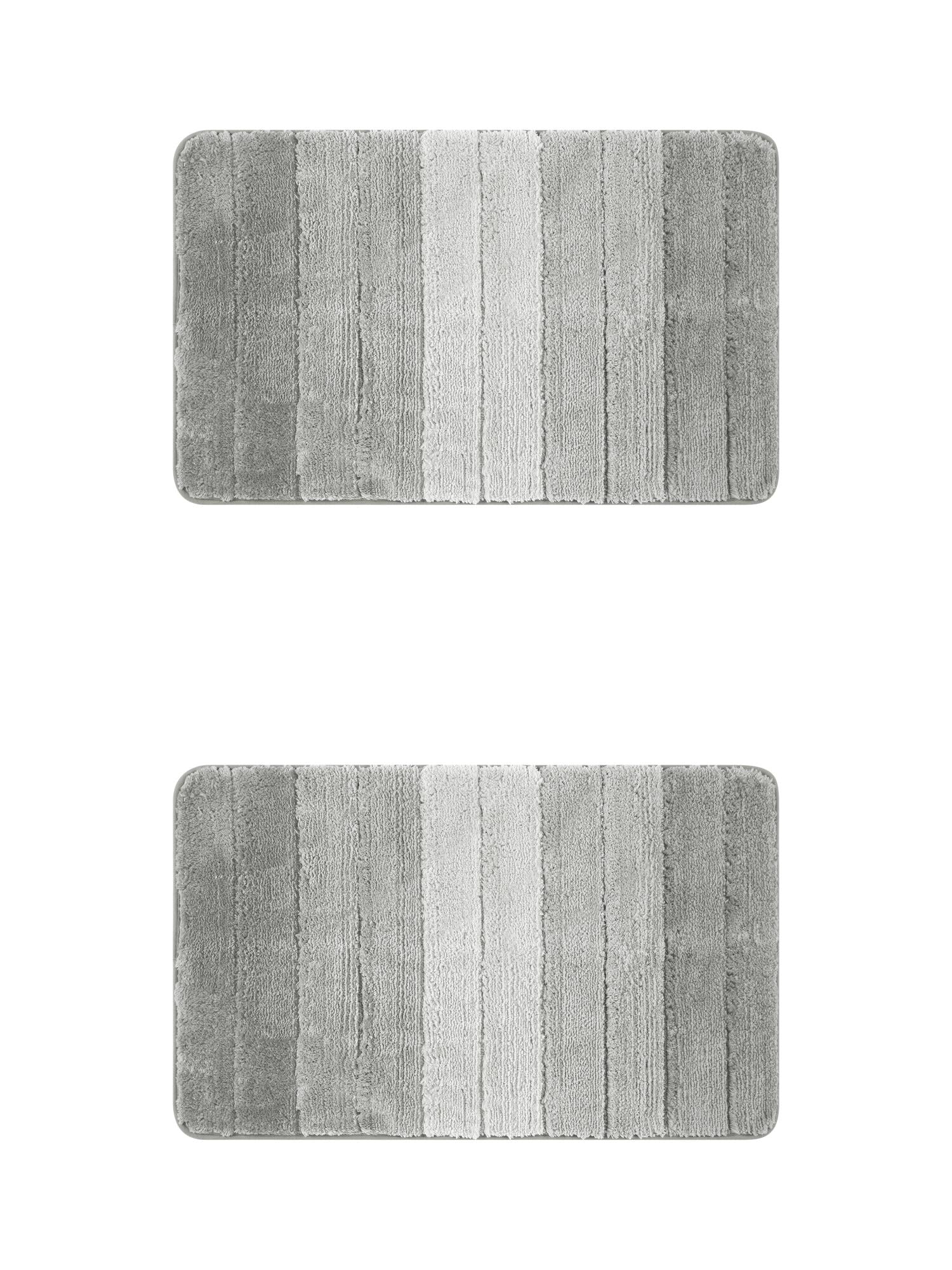Unique Bargains 2 Pcs Plush Gradient Striped Bath Mats Microfiber Shaggy Rugs Grey 16" x 24"/20" x 32"