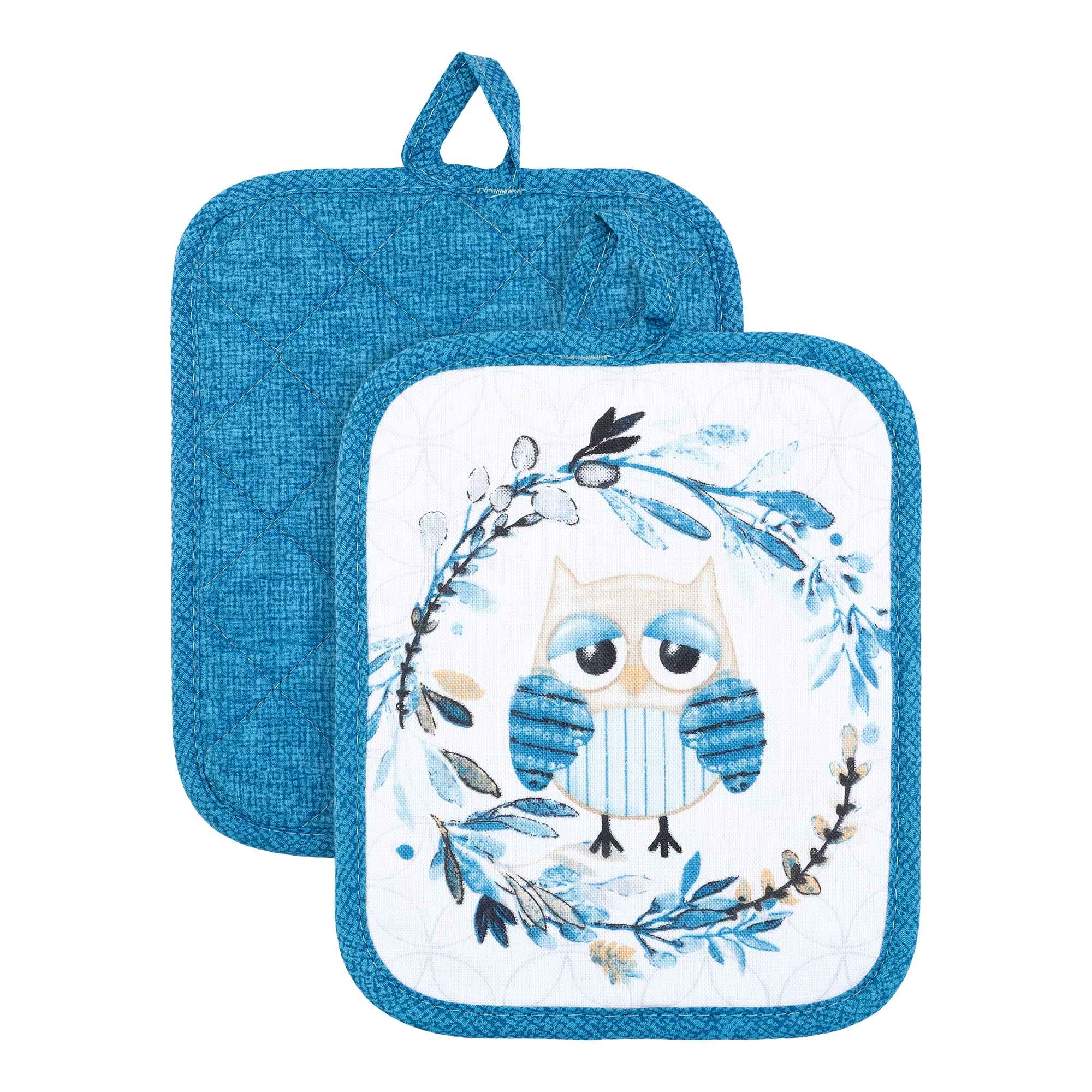 Unique Bargains 2 Pcs Pot Holders, Heat Resistant Trivets for Baking Blue owl 6.5"x7.9"