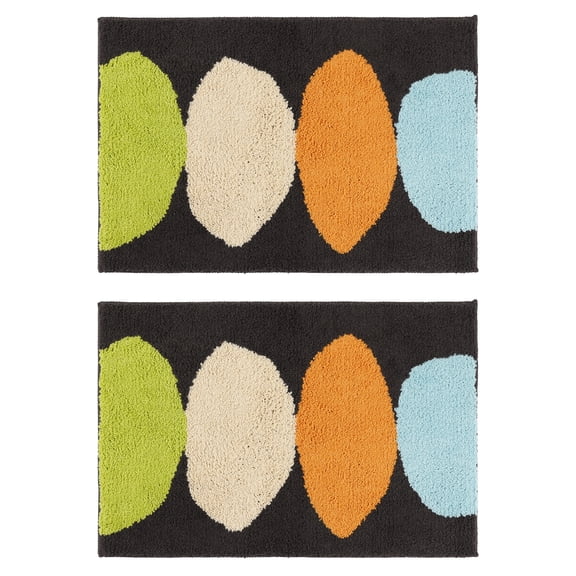 Unique Bargains 2 Pcs Printing Bath Mats Non-Slip Quick Dry Rugs for Bathroom Black 18" x 26"