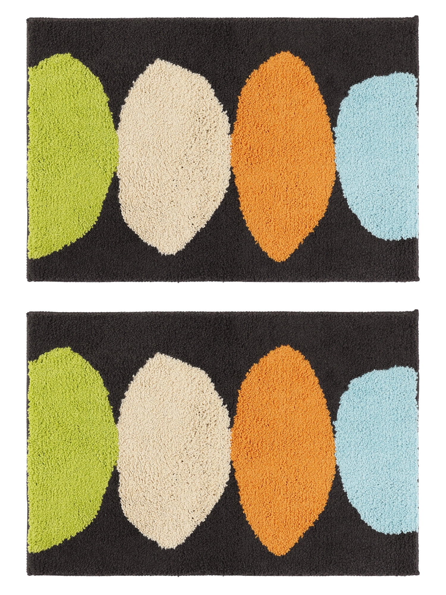 Unique Bargains 2 Pcs Printing Bath Mats Non-Slip Quick Dry Rugs for Bathroom Black 20" x 32"