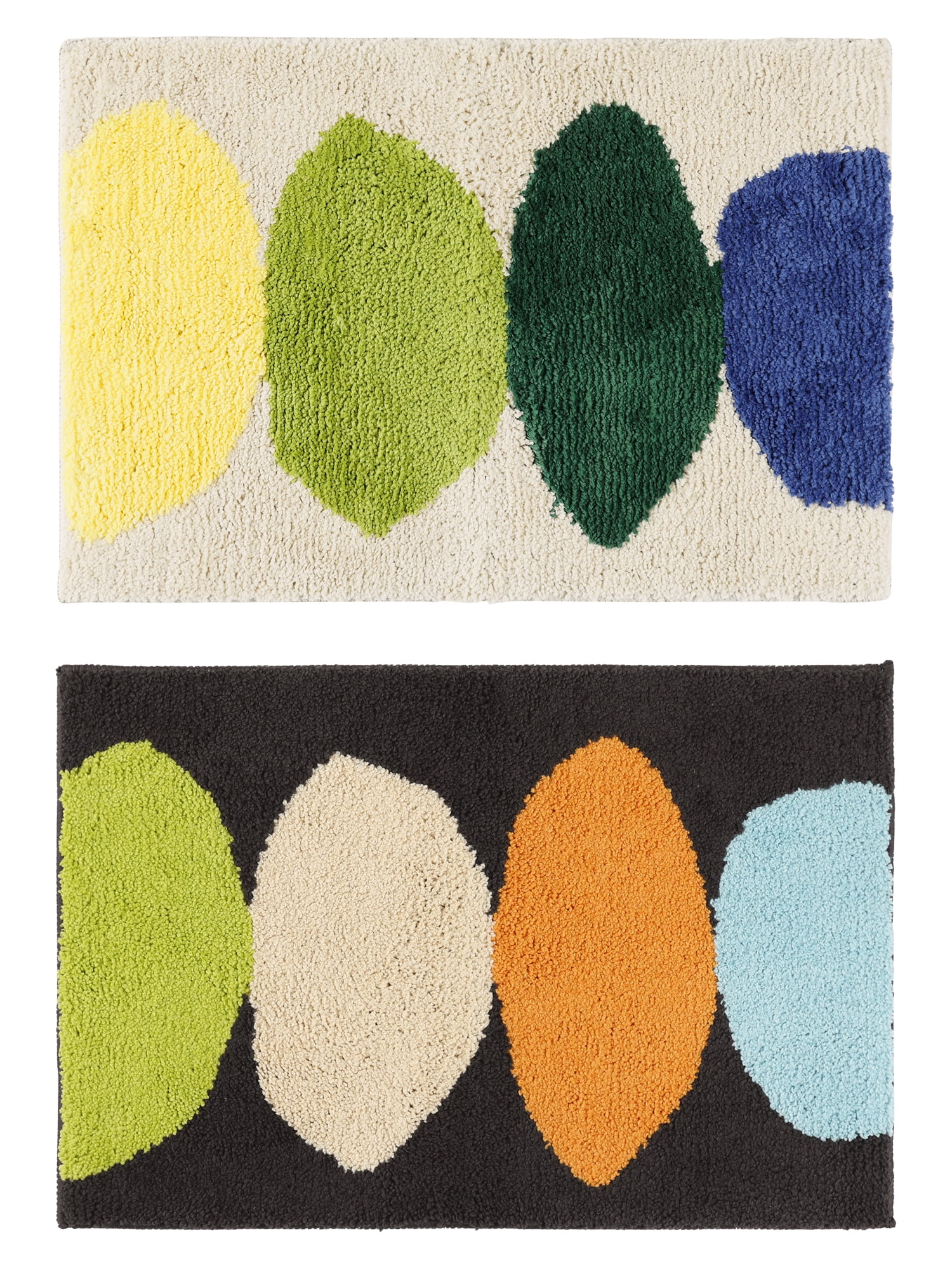 Unique Bargains 2 Pcs Printing Bath Mats Non-Slip Quick Dry Rugs for Bathroom Black/Beige 18" x 26"