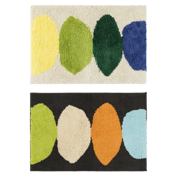 Unique Bargains 2 Pcs Printing Bath Mats Non-Slip Quick Dry Rugs for Bathroom Black/Beige 18" x 26"