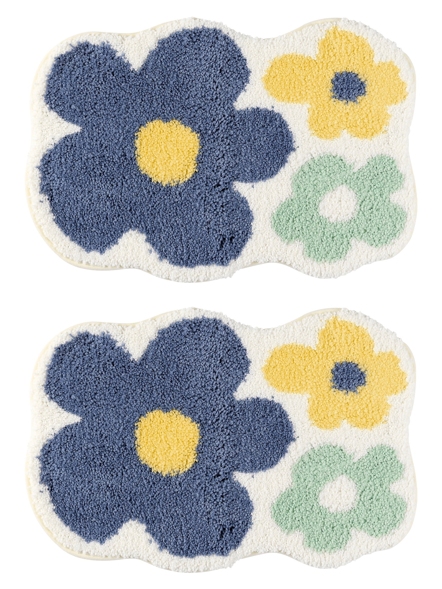 Unique Bargains 2 Pcs Printing Bath Mats Non-Slip Quick Dry Rugs for Bathroom Flower 16" x 24"