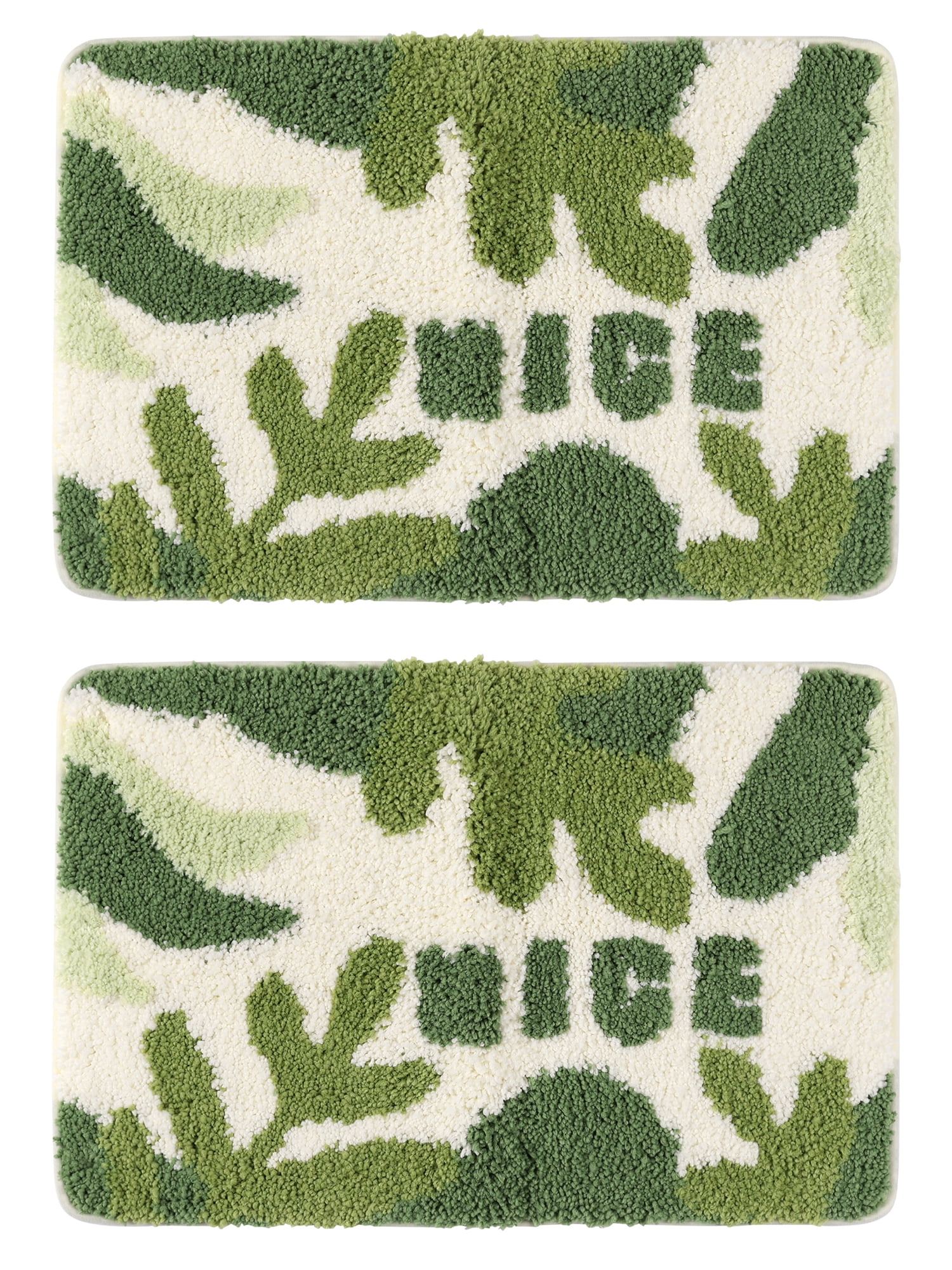 Unique Bargains 2 Pcs Printing Bath Mats Non-Slip Quick Dry Rugs for Bathroom Leaf 16" x 24"