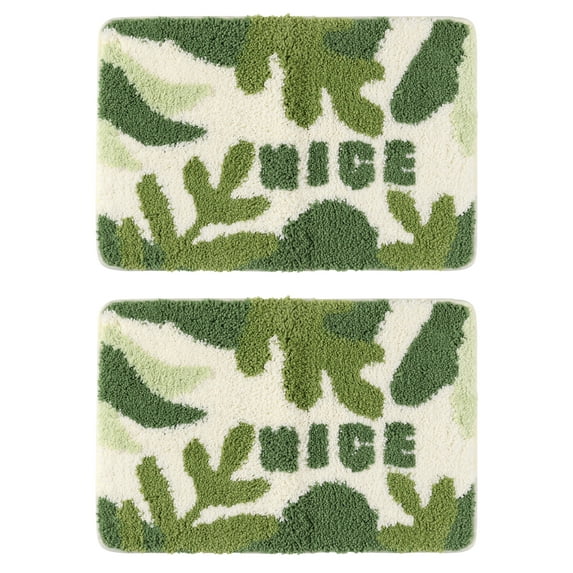 Unique Bargains 2 Pcs Printing Bath Mats Non-Slip Quick Dry Rugs for Bathroom Leaf 16" x 24"