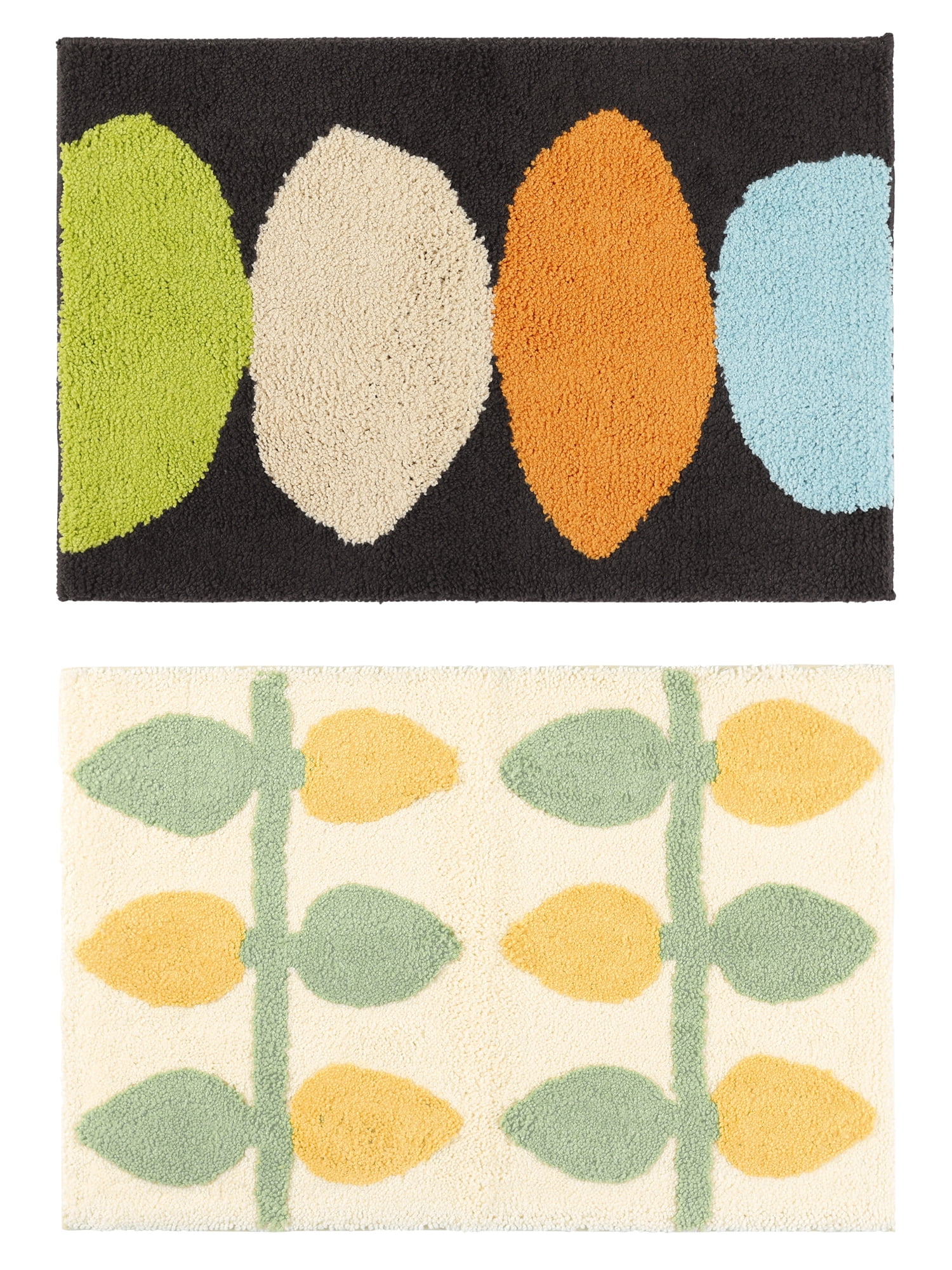 Unique Bargains 2 Pcs Printing Bath Mats Non-Slip Quick Dry Rugs for Bathroom Lemon/Black 20" x 32"
