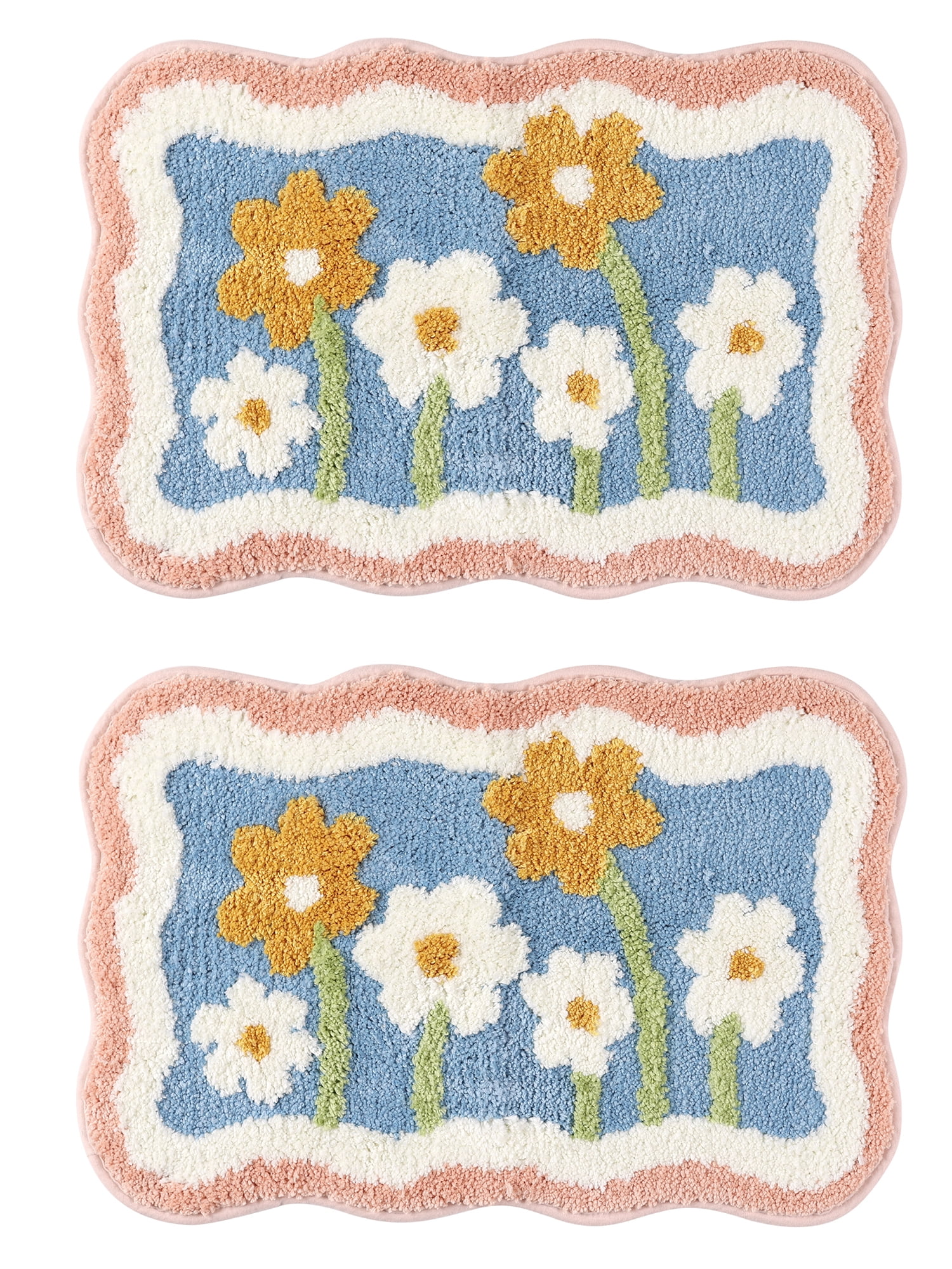 Unique Bargains 2 Pcs Printing Non-Slip Bathroom Mats Soft Plush Fluffy Bath Rugs Flower-2 20" x 32"