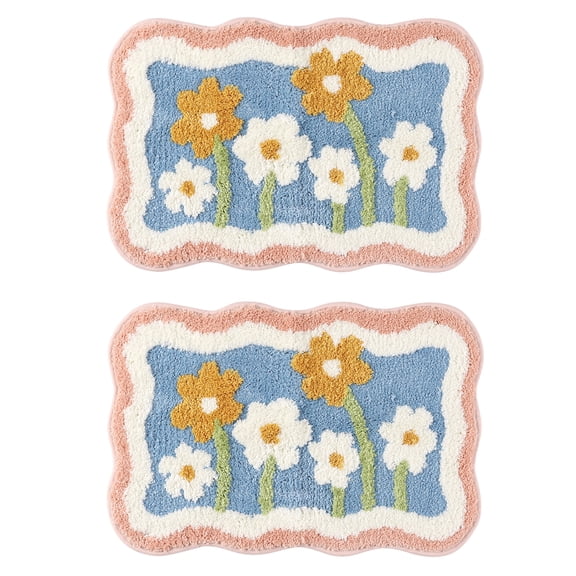 Unique Bargains 2 Pcs Printing Non-Slip Bathroom Mats Soft Plush Fluffy Bath Rugs Flower-2 20" x 32"