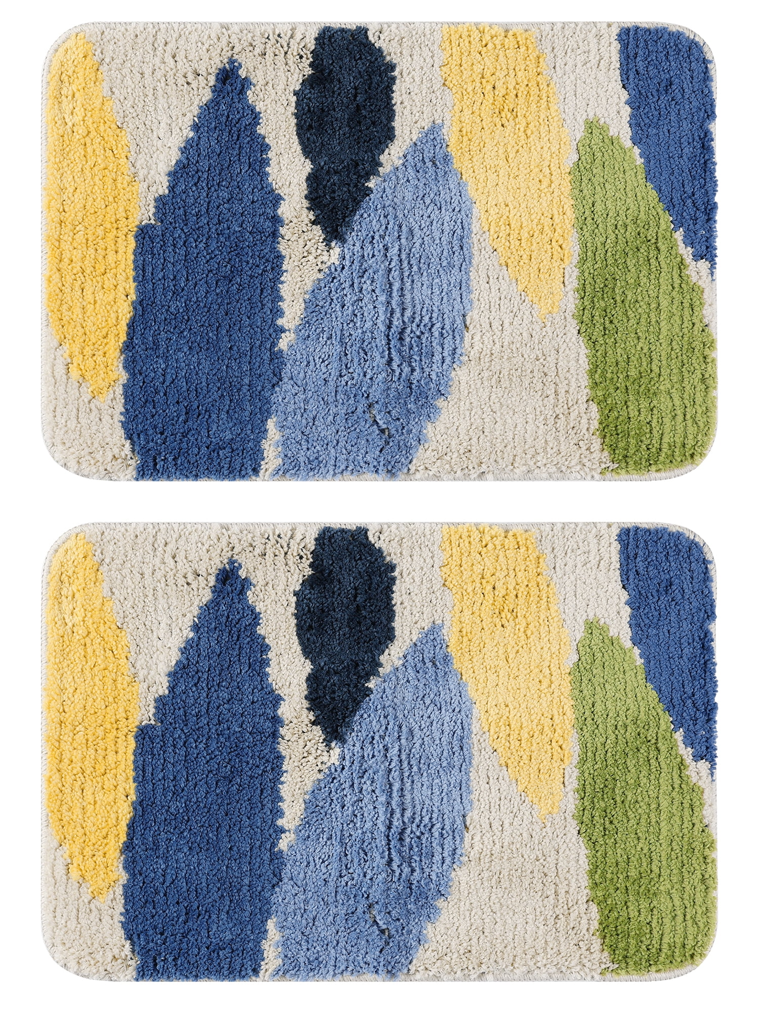Unique Bargains 2 Pcs Printing Non-Slip Bathroom Mats Soft Plush Fluffy Bath Rugs Leaves-3 16" x 24"