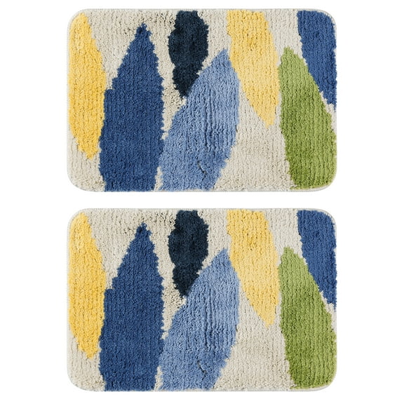Unique Bargains 2 Pcs Printing Non-Slip Bathroom Mats Soft Plush Fluffy Bath Rugs Leaves-3 16" x 24"