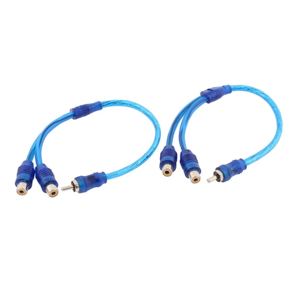 Unique Bargains RCA 2 Female to 1 Male Splitter Stereo Audio Y Adapter Wire Connector Blue 2 Pcs