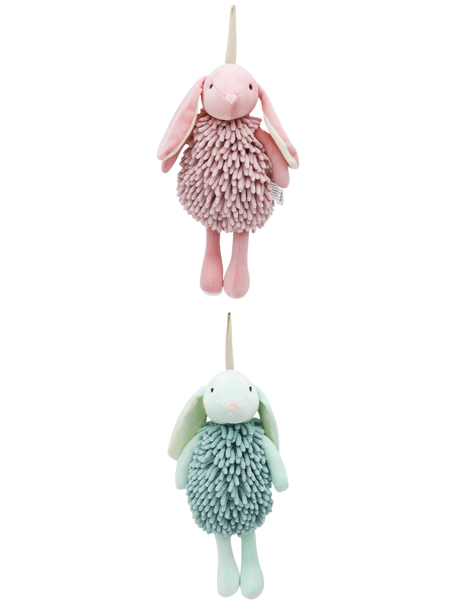 Unique Bargains 2 Pcs Rabbit Hand Towels 6" x 14" Green/Pink