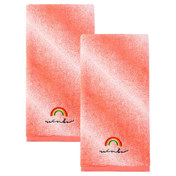Unique Bargains 2 Pcs Rainbow Cotton Soft Absorbent Hand Towels Red 28" x 13"