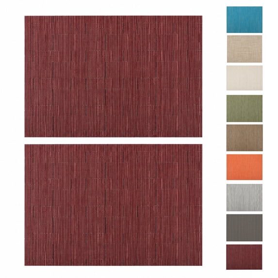 Unique Bargains 2 Pcs Rectangular Bamboo-like Texture Placemat Wine Red