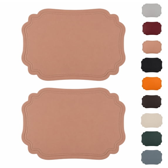 Unique Bargains 2 Pcs Rectangular Faux Leather Placemat Pink