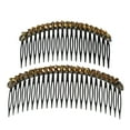 thumbnail image 1 of Unique Bargains 2 Pcs Rhinestone Side Hair Combs 20 Teeth 24 Wide Teeth Slide Combs Champagne 3.94"x1.77"(L*W), 1 of 7