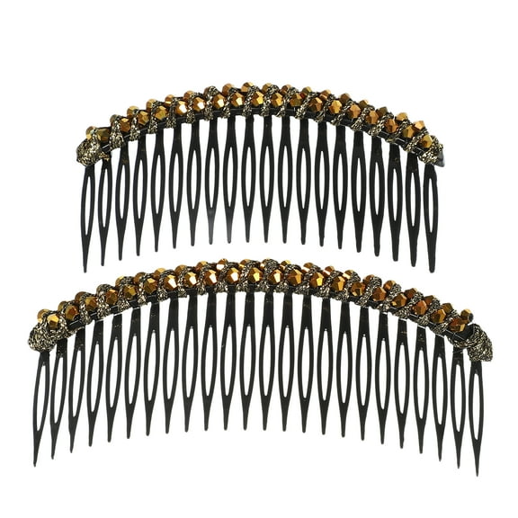 Unique Bargains 2 Pcs Rhinestone Side Hair Combs 20 Teeth 24 Wide Teeth Slide Combs Champagne 3.94"x1.77"(L*W)