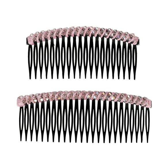 Unique Bargains 2pcs Plastic Rhinestone Side Hair Comb 20 Teeth and 24 Wide Teeth Side Combs Women Slide Combs Pink