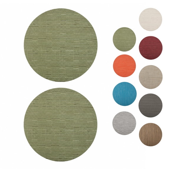 Unique Bargains 2 Pcs Round Bamboo-like Texture Placemat Green
