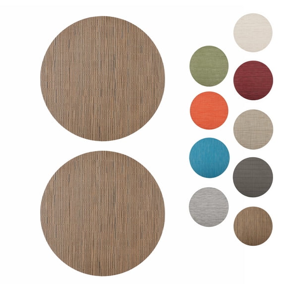 Unique Bargains 2 Pcs Round Bamboo-like Texture Placemat Light Brown