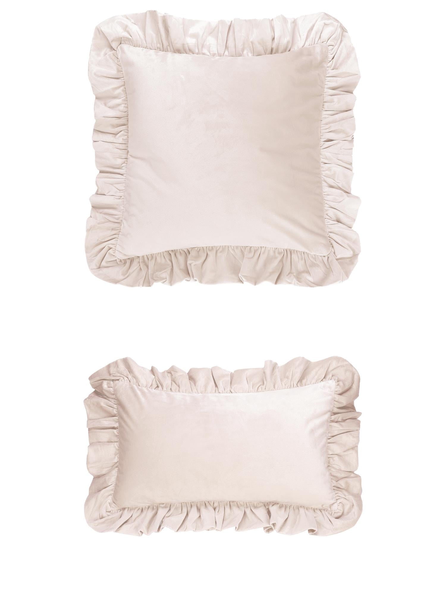 Unique Bargains 2 Pcs Scalloped Square Throw Pillow Covers Beige 12" x 20"/18" x 18"