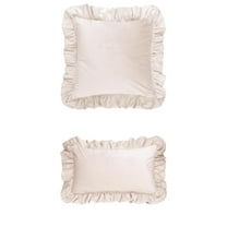 Unique Bargains 2 Pcs Scalloped Square Throw Pillow Covers Beige 12" x 20"/18" x 18"