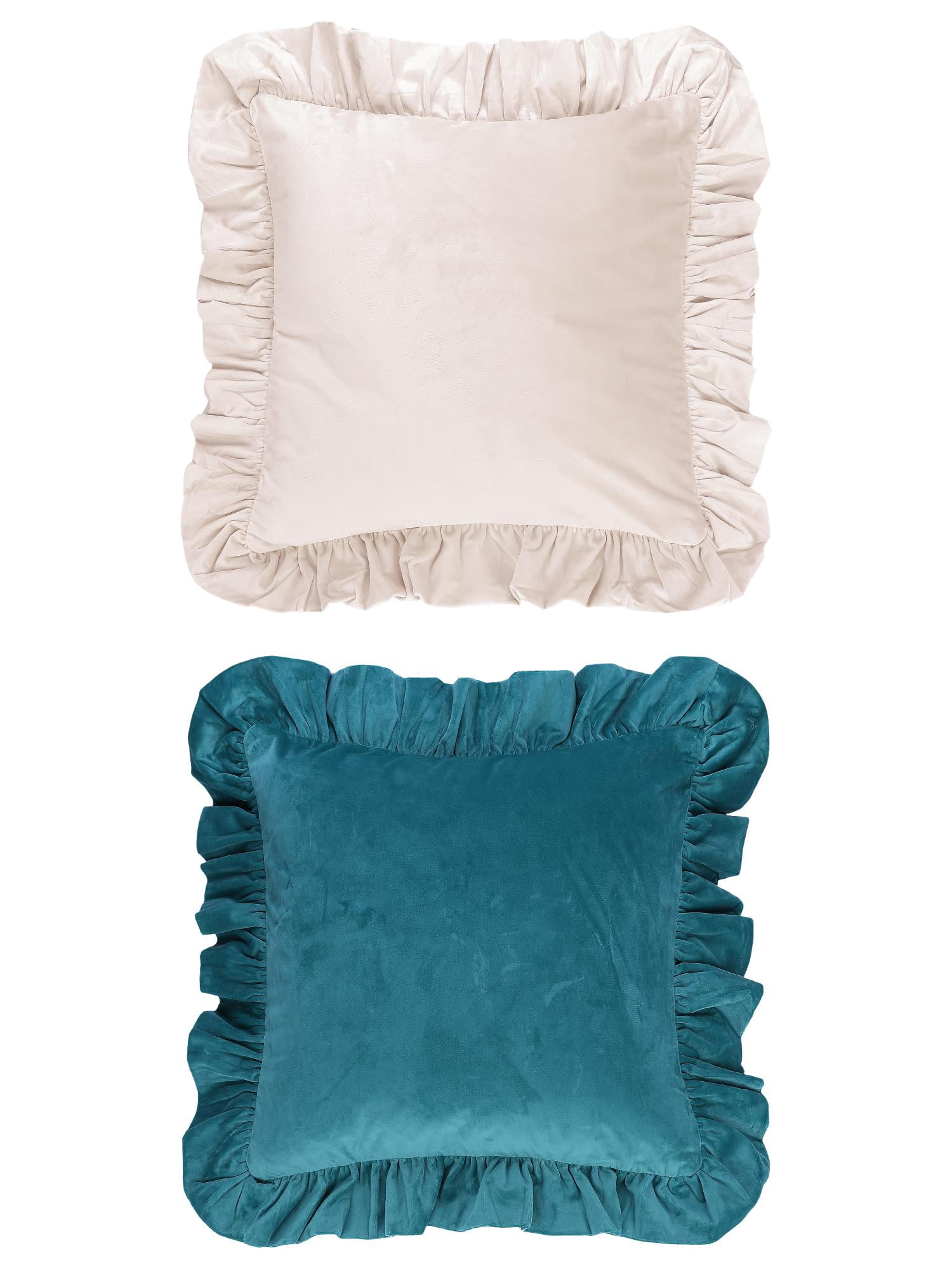 Unique Bargains 2 Pcs Scalloped Square Throw Pillow Covers Beige/Blue 18" x 18"