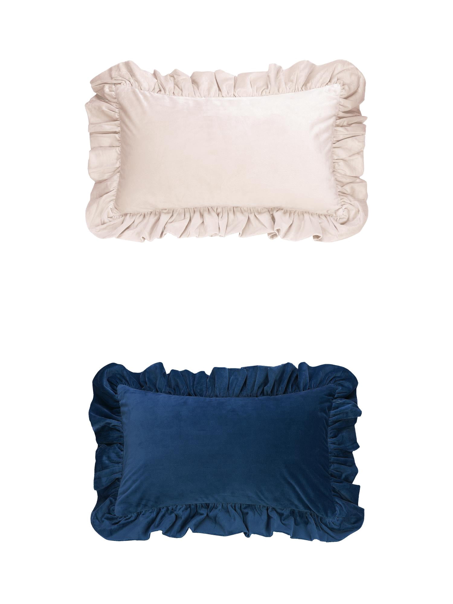 Unique Bargains 2 Pcs Scalloped Square Throw Pillow Covers Beige/Navy Blue 12" x 20"