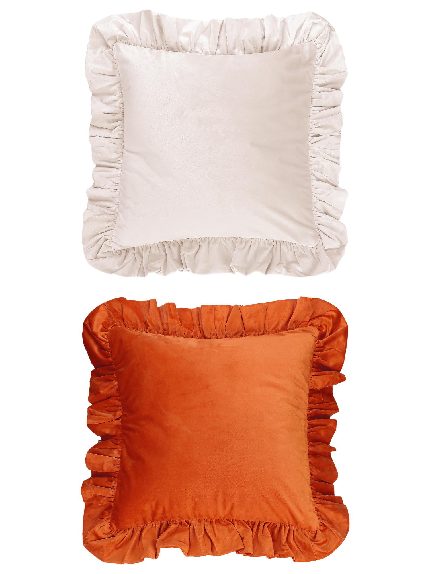 Unique Bargains 2 Pcs Scalloped Square Throw Pillow Covers Beige/Orange 18" x 18"