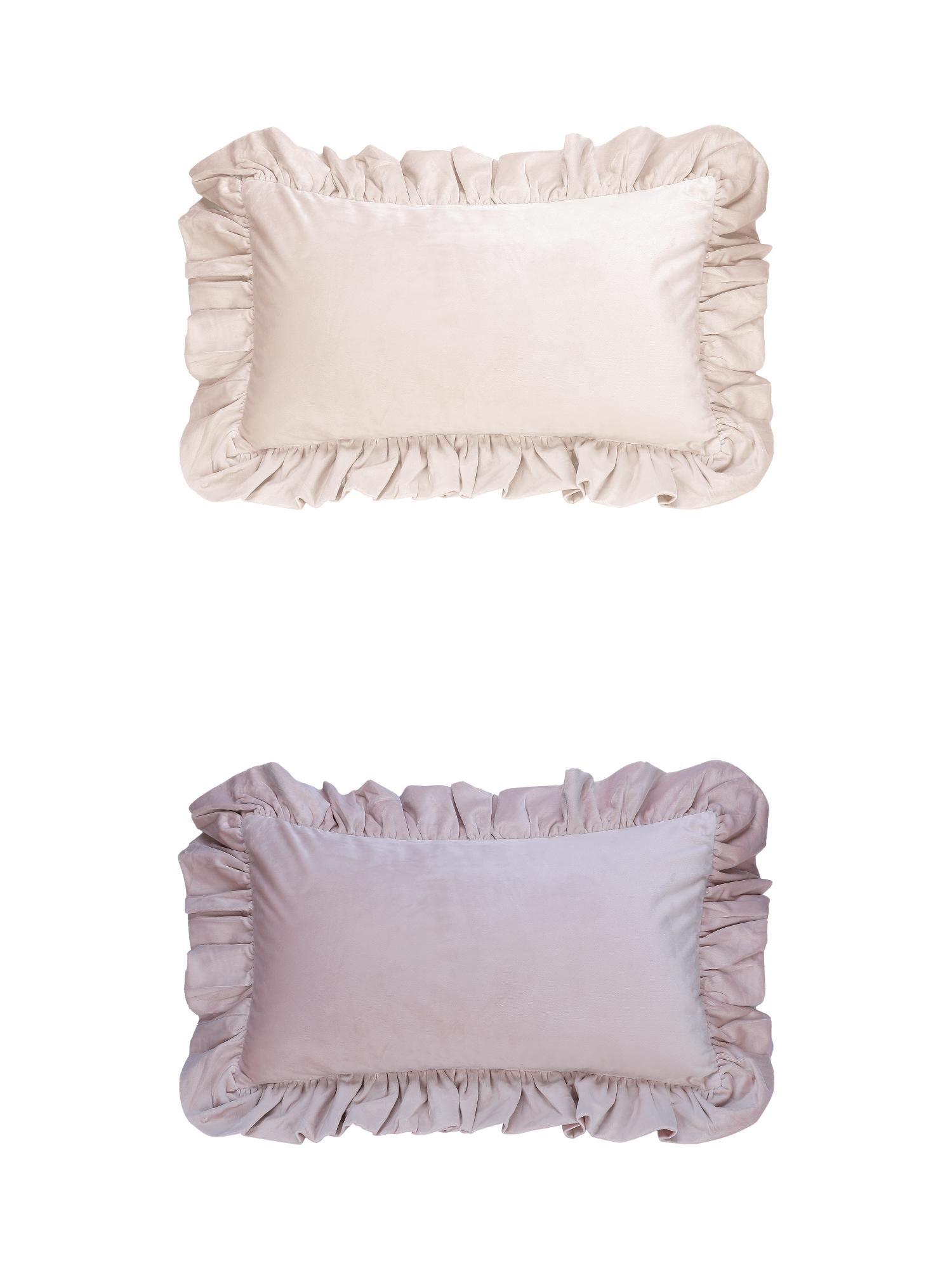 Unique Bargains 2 Pcs Scalloped Square Throw Pillow Covers Beige/Pink 12" x 20"