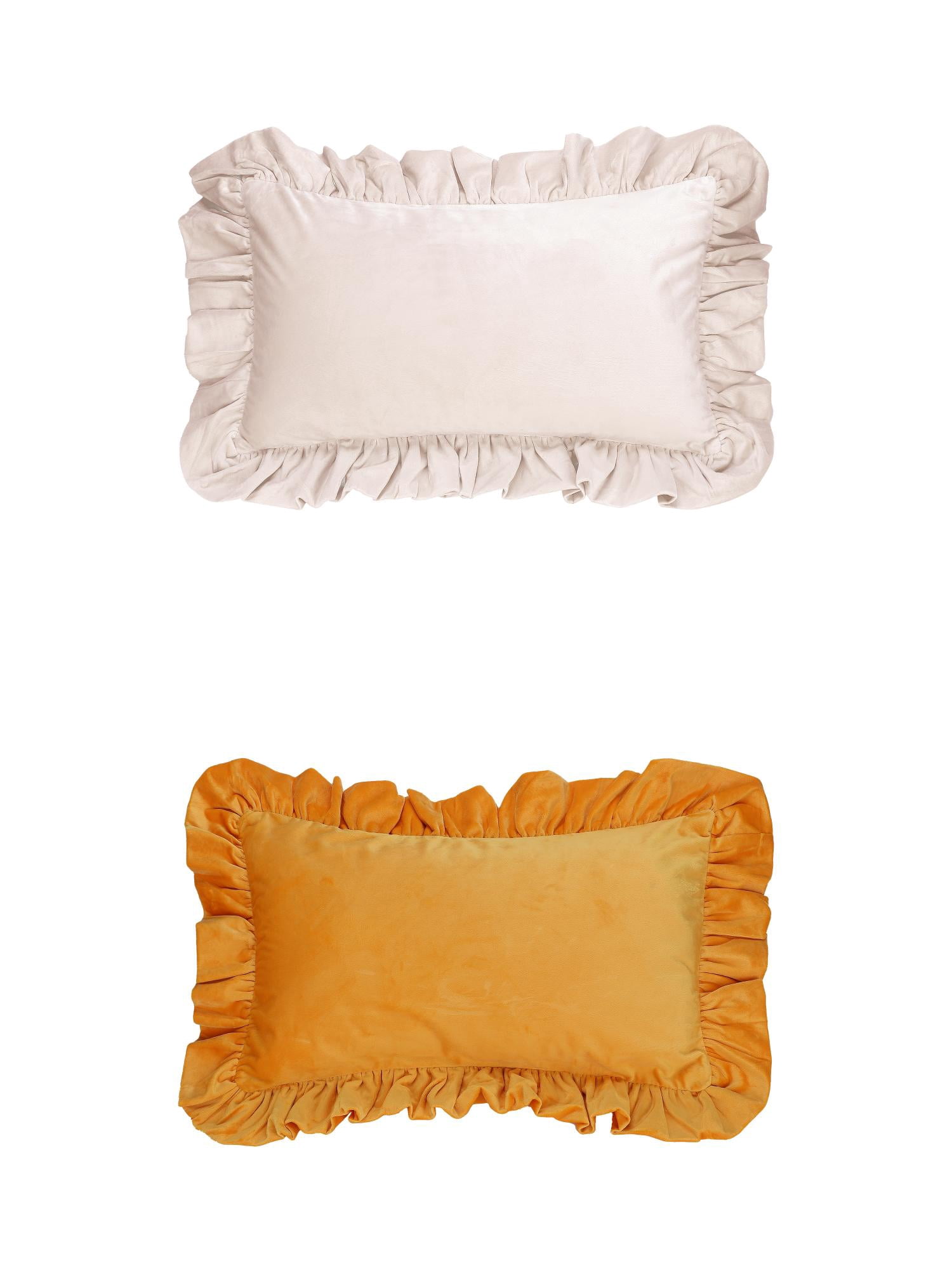 Unique Bargains 2 Pcs Scalloped Square Throw Pillow Covers Beige/Yellow 12" x 20"