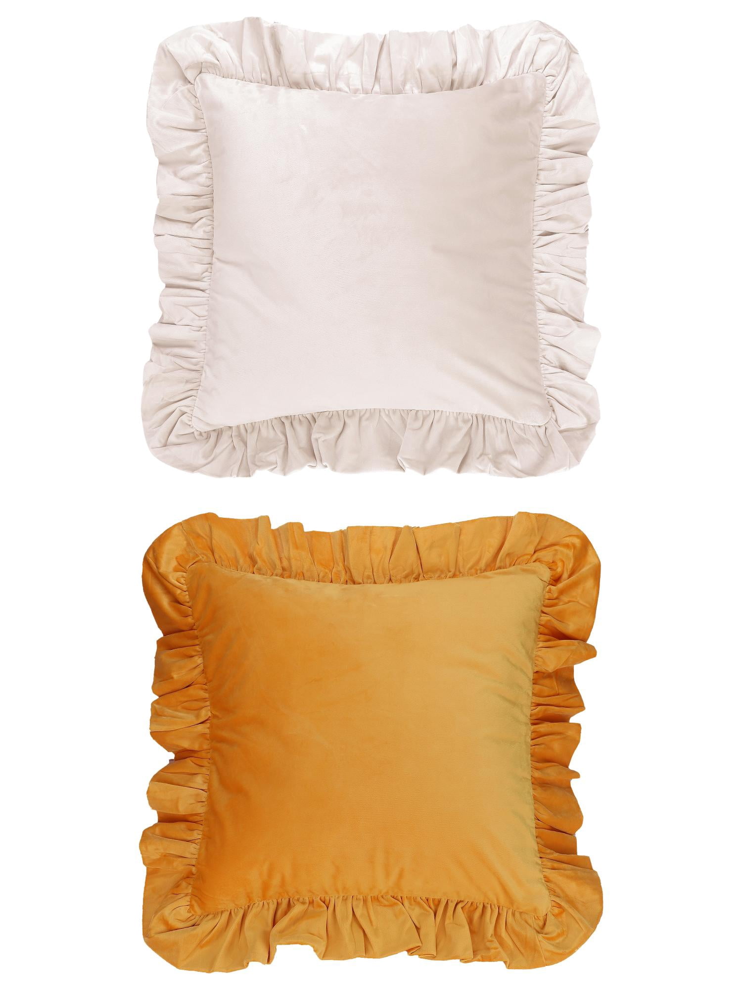 Unique Bargains 2 Pcs Scalloped Square Throw Pillow Covers Beige/Yellow 18" x 18"