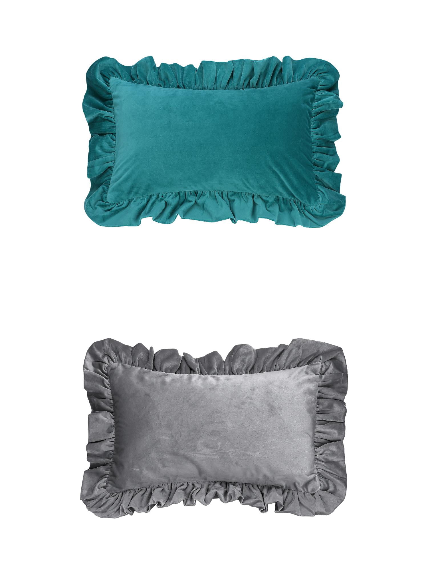 Unique Bargains 2 Pcs Scalloped Square Throw Pillow Covers Blue/Grey 12" x 20"
