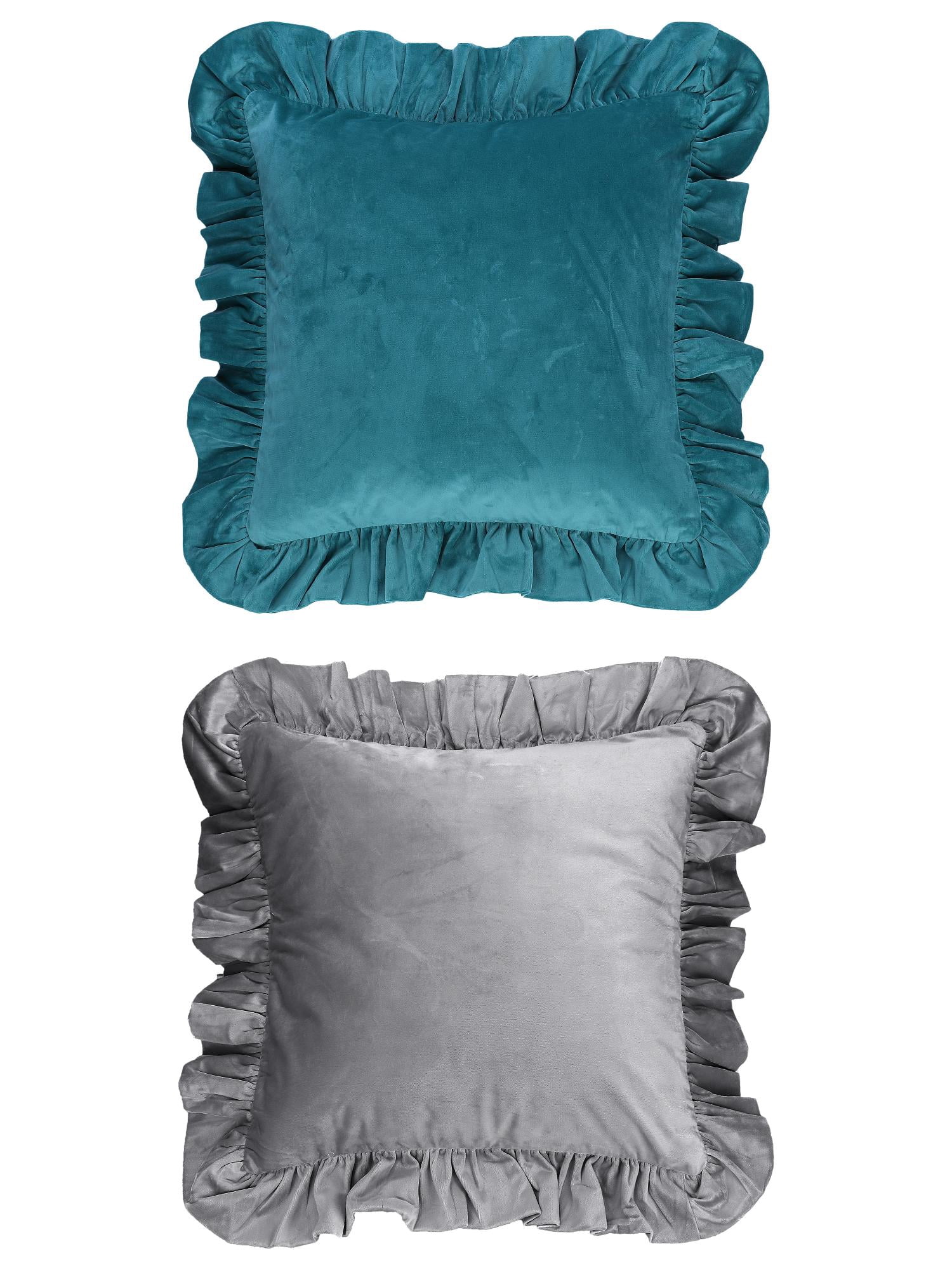 Unique Bargains 2 Pcs Scalloped Square Throw Pillow Covers Blue/Grey 18" x 18"