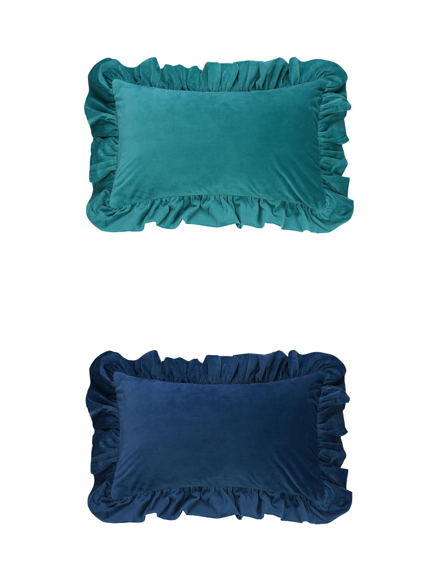 Unique Bargains 2 Pcs Scalloped Square Throw Pillow Covers Blue/Navy Blue 12" x 20"
