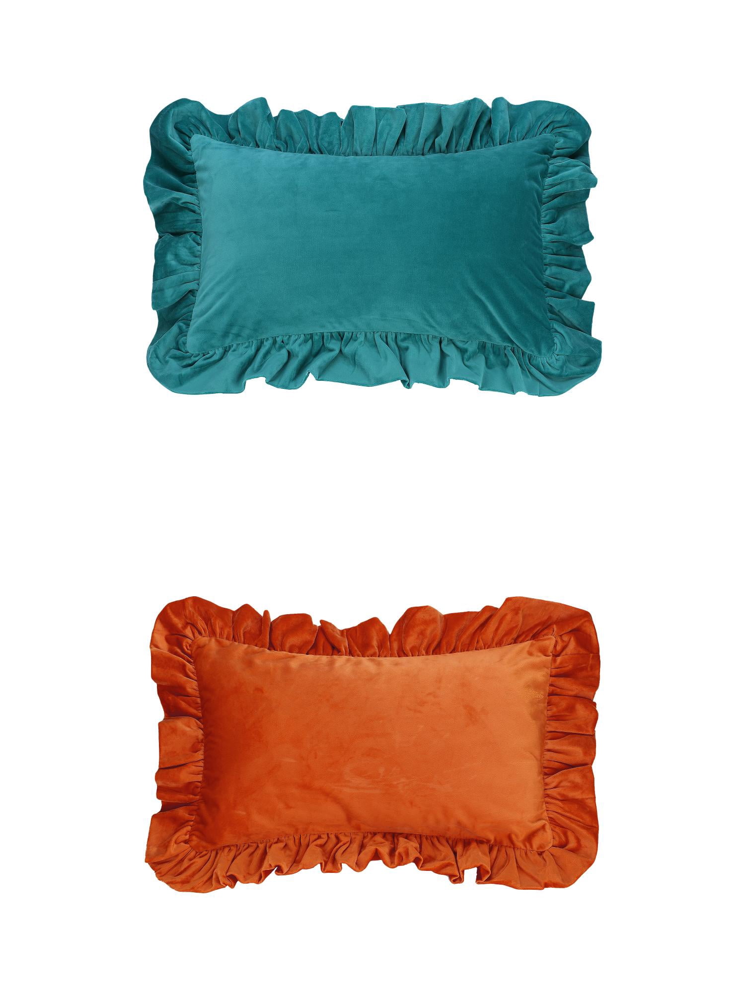 Unique Bargains 2 Pcs Scalloped Square Throw Pillow Covers Blue/Orange 12" x 20"