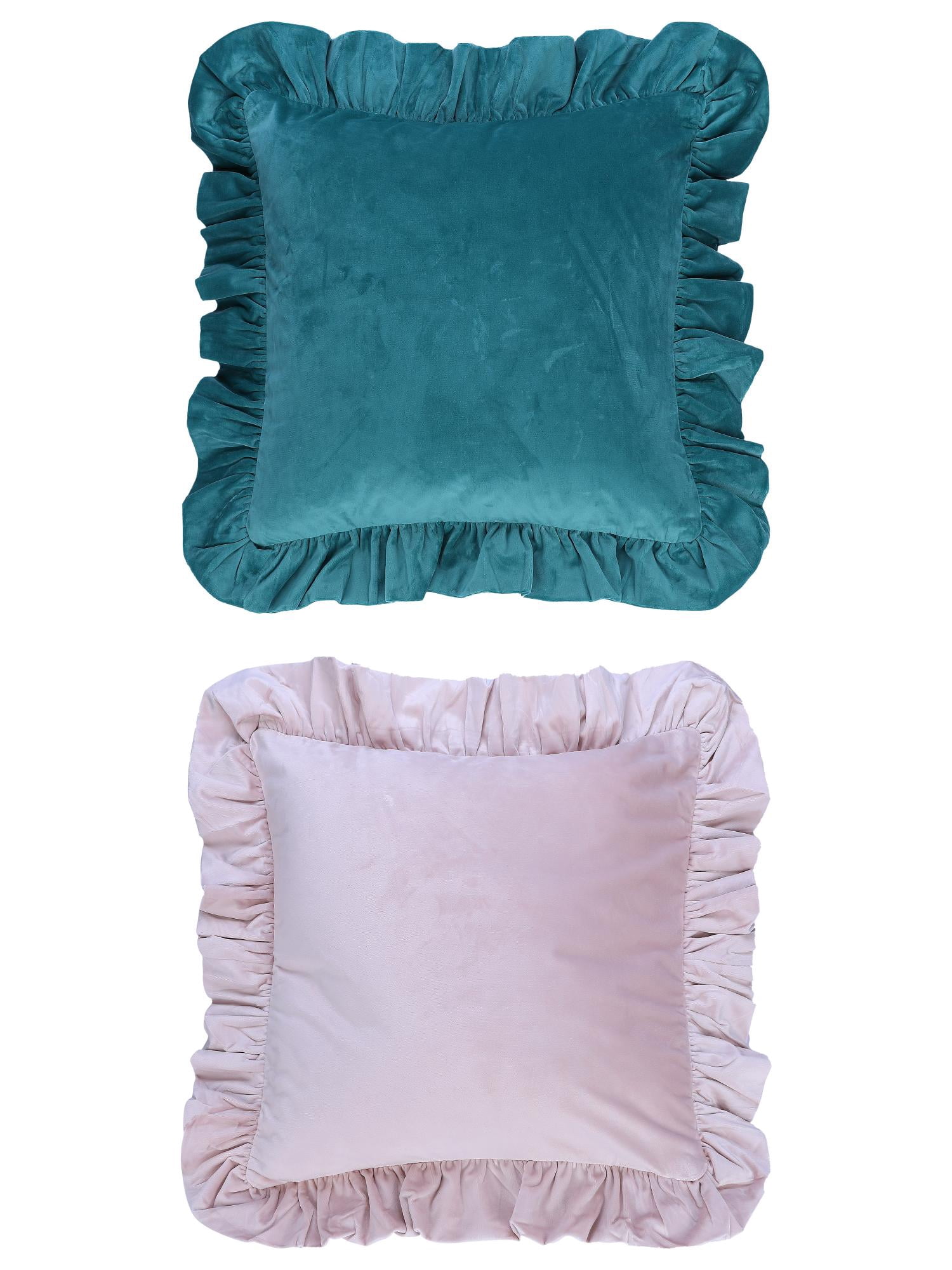 Unique Bargains 2 Pcs Scalloped Square Throw Pillow Covers Blue/Pink 18" x 18"