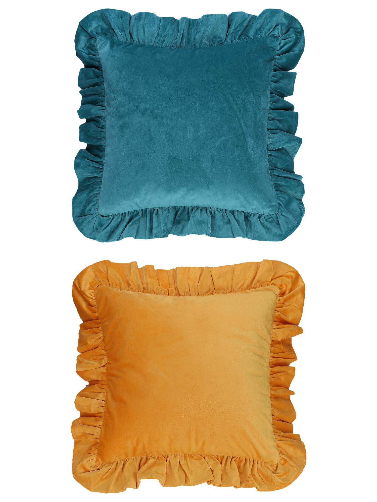 Unique Bargains 2 Pcs Scalloped Square Throw Pillow Covers Blue/Yellow 18" x 18"