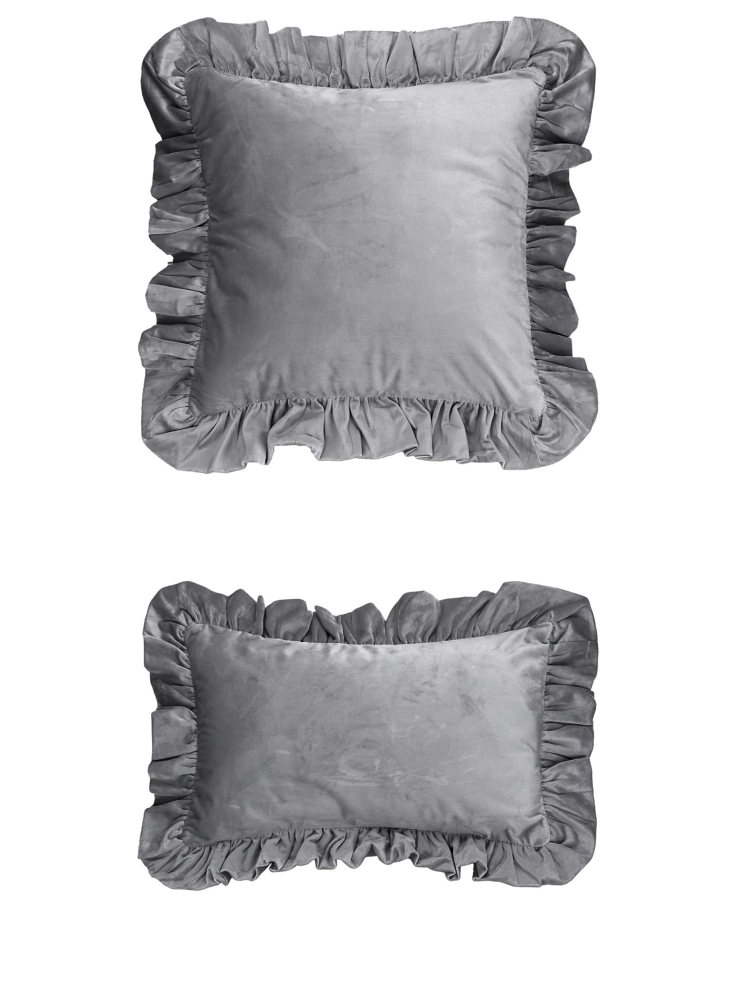 Unique Bargains 2 Pcs Scalloped Square Throw Pillow Covers Grey 12" x 20"/18" x 18"