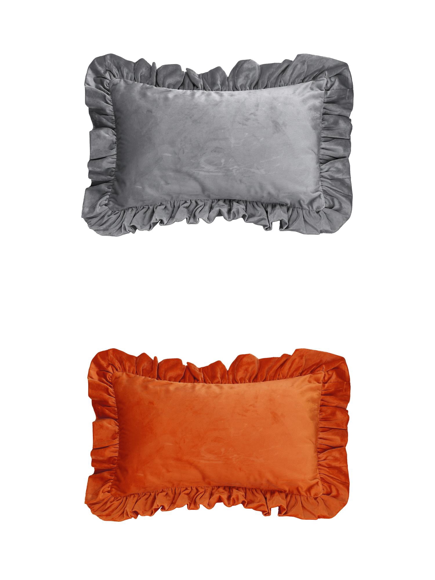 Unique Bargains 2 Pcs Scalloped Square Throw Pillow Covers Grey/Orange 12" x 20"