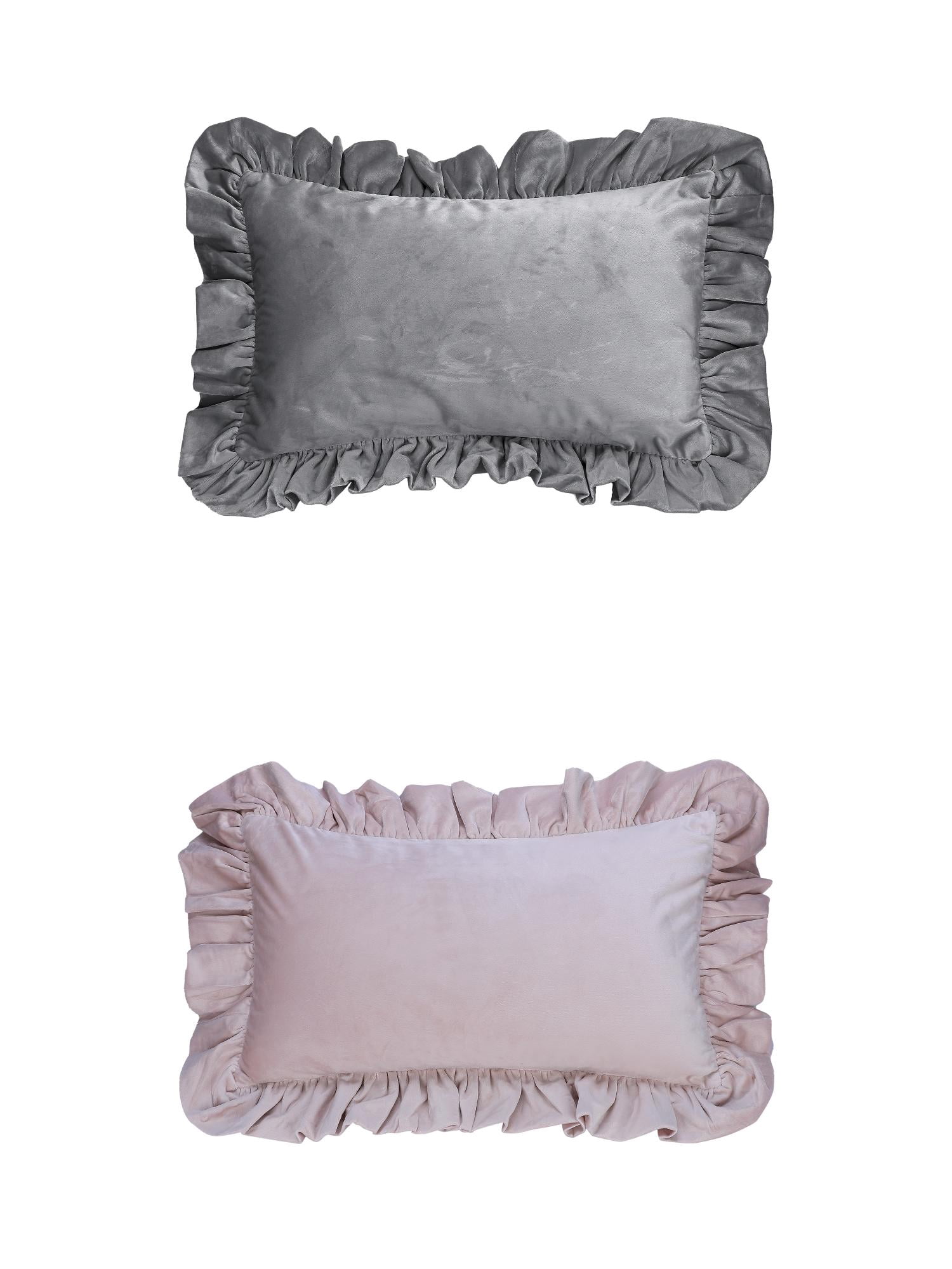 Unique Bargains 2 Pcs Scalloped Square Throw Pillow Covers Grey/Pink 12" x 20"
