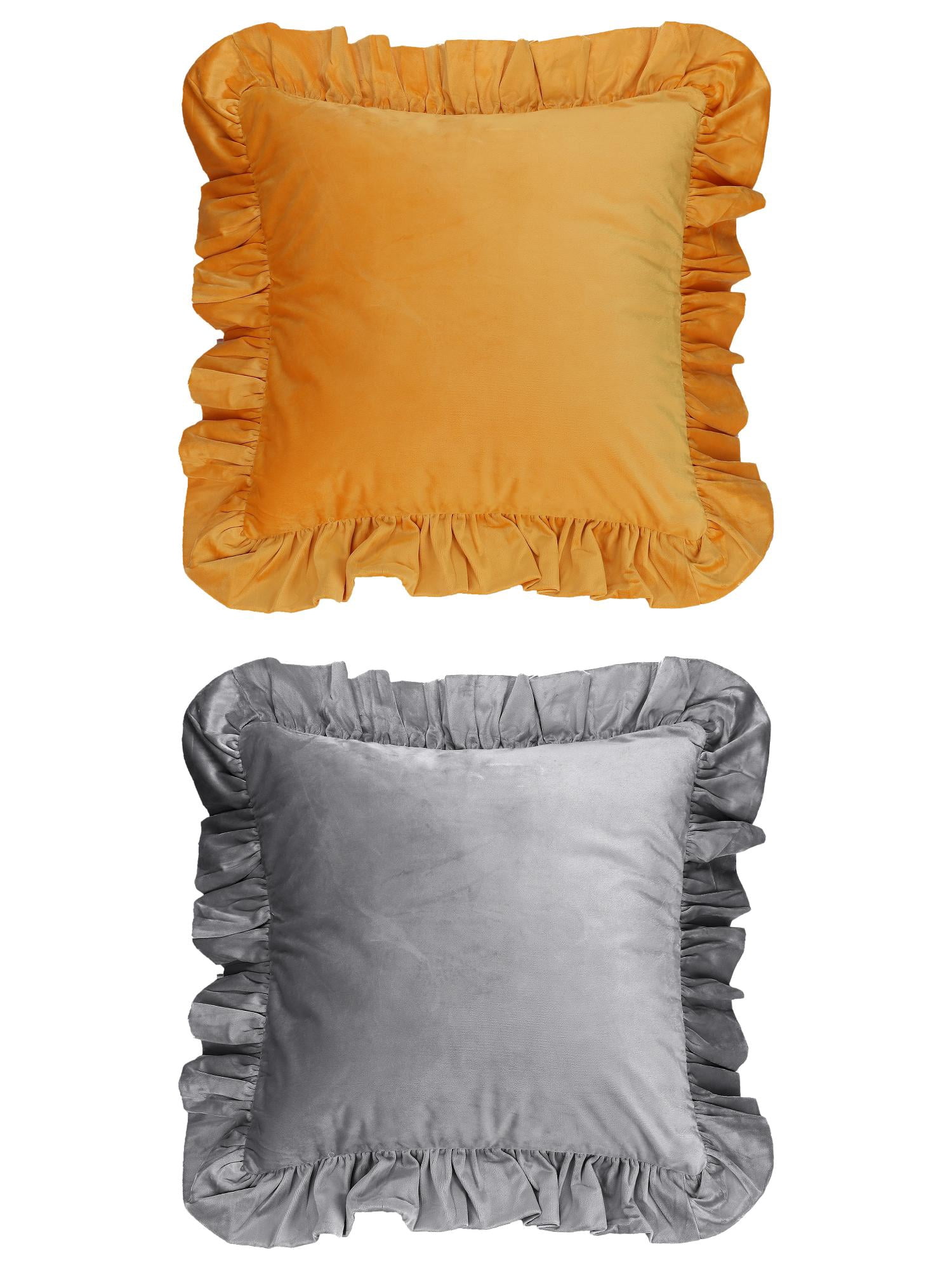 Unique Bargains 2 Pcs Scalloped Square Throw Pillow Covers Grey/Yellow 18" x 18"
