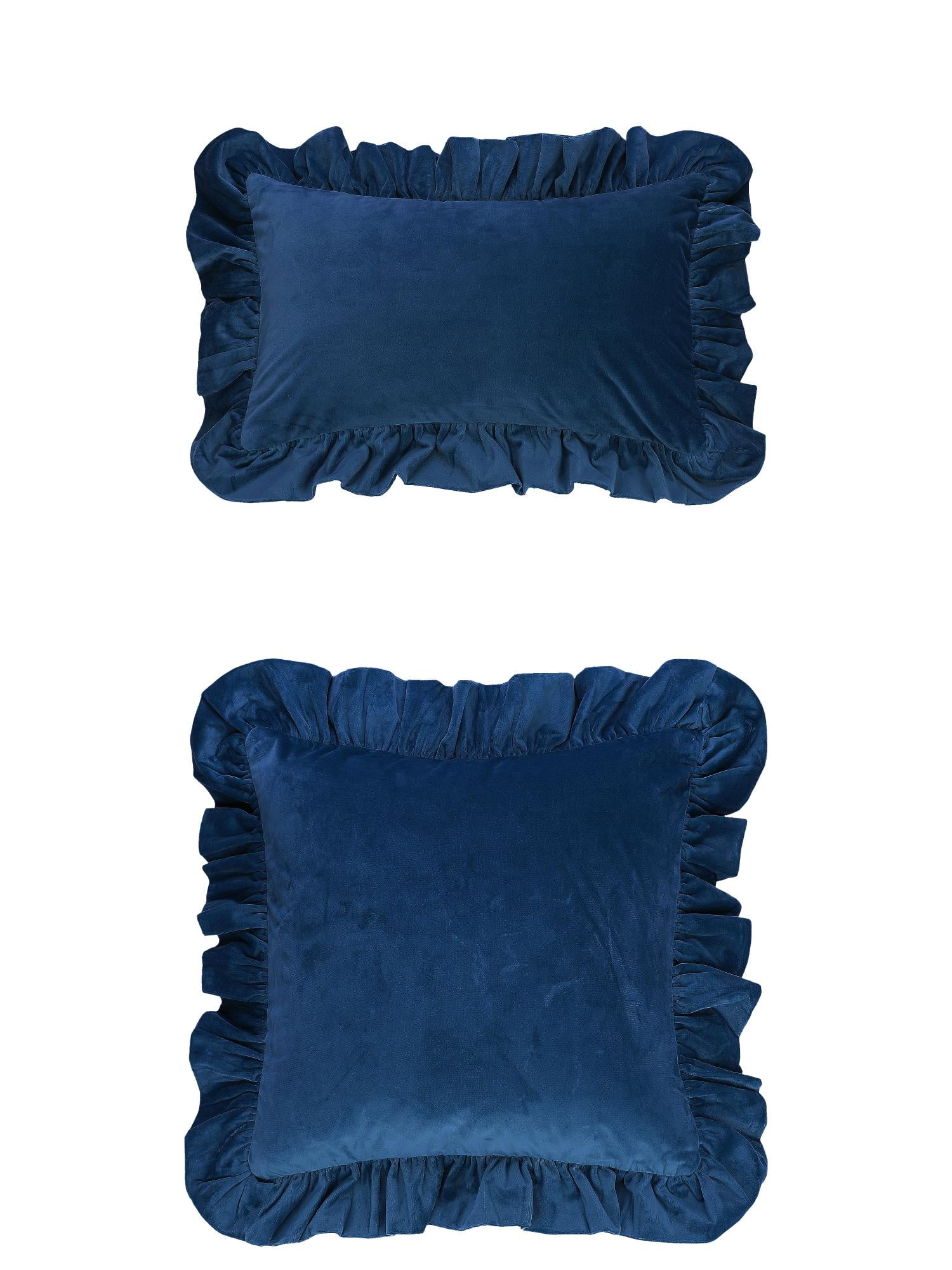 Unique Bargains 2 Pcs Scalloped Square Throw Pillow Covers Navy Blue 12" x 20"/18" x 18"