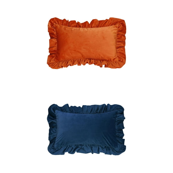 Unique Bargains 2 Pcs Scalloped Square Throw Pillow Covers Navy Blue/Orange 12" x 20"