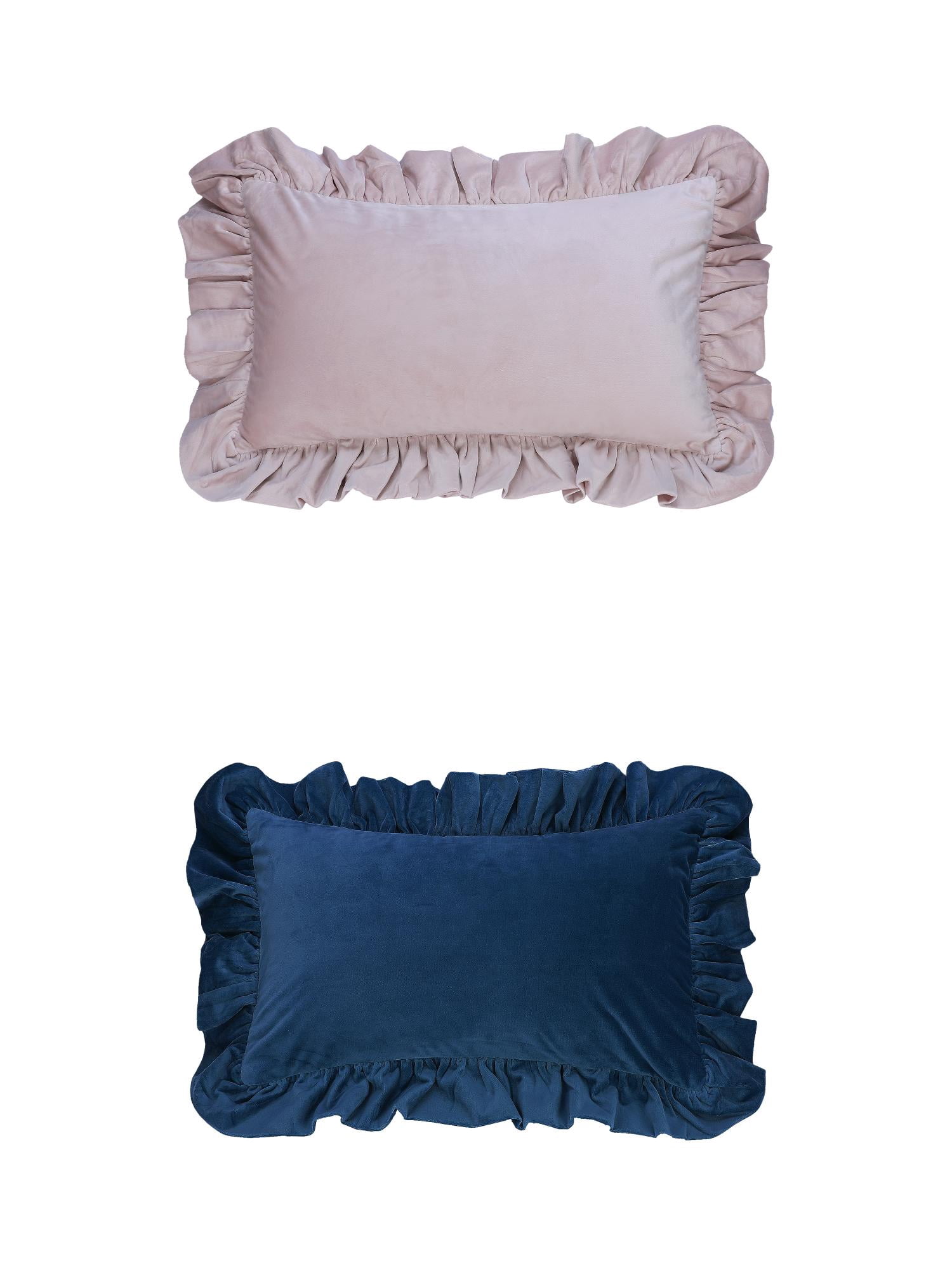 Unique Bargains 2 Pcs Scalloped Square Throw Pillow Covers Navy Blue/Pink 12" x 20"