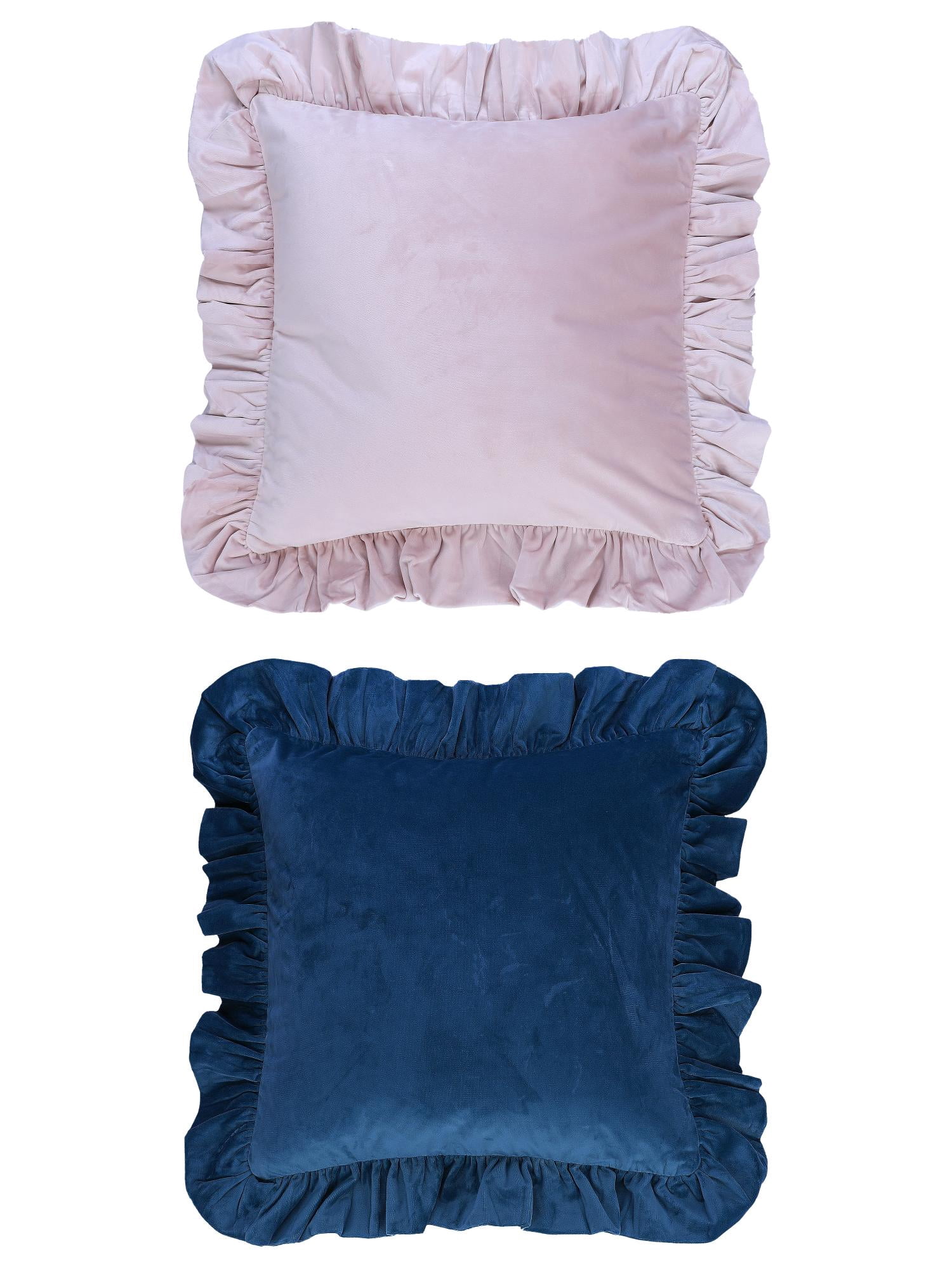 Unique Bargains 2 Pcs Scalloped Square Throw Pillow Covers Navy Blue/Pink 18" x 18"