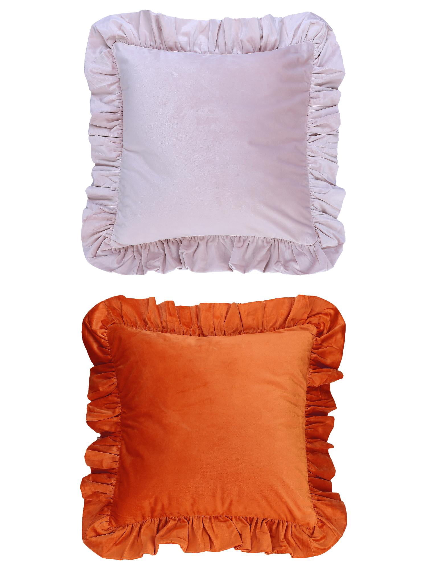Unique Bargains 2 Pcs Scalloped Square Throw Pillow Covers Orange/Pink 18" x 18"